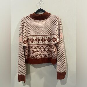 American Eagle Fair Isle Crop Turtle Neck Holiday Winter Sweater